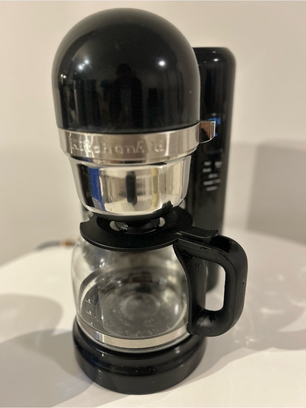 KitchenAid Black and Silver Drip Coffee Brewer with Glass Carafe